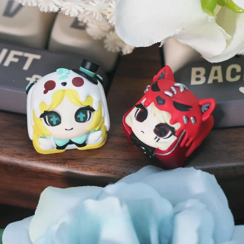 Fairy Tales: Alice & Little Red Riding Hood Keycaps for ESC, featuring vibrant layered depth and a whimsical fairy tale scene.
