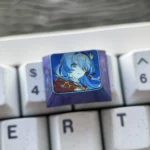 Premium Honkai Star Rail Firefly titanium keycap from multiple angles, showcasing its futuristic mecha design and intricate metallic details.