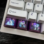 Premium Frieren Fern titanium artisan keycap, prominently displaying intricate anime character designs on anodized titanium. A stunning Frieren keycap.