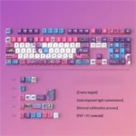 Playful PBT graffiti bear keycaps set from multiple angles, showcasing their vibrant urban art design and durable quality with unique side-lit aesthetics.