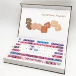 Playful Graffiti Bear PBT Keycaps Set. Vibrant urban art design with unique side-lit bear motif, showcased from multiple angles, emphasizing durable PBT.