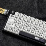 Artistic close-ups of Urban Graffiti PBT Keycaps Set, displaying vibrant street art designs and durable PBT texture from multiple angles for universal fit.