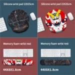 Artistic Gundam Wrist Pad & Wrist Rest showcasing iconic Unicorn, RX-78-2, Exia, Zaku II mechs. Experience ergonomic comfort and legendary fan pride.
