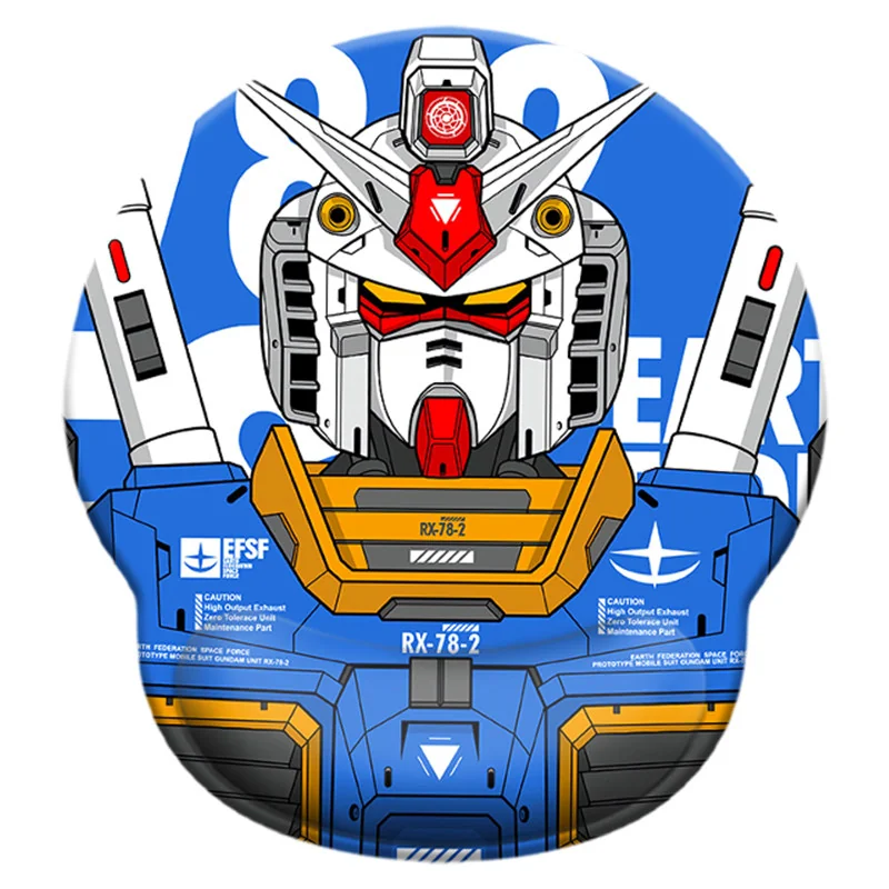 Detailed view of the iconic Gundam ergonomic Wrist support, showcasing its vibrant mobile suit design and contoured comfort from a unique angles.