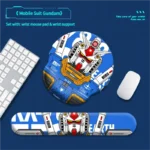 Vibrant Gundam ergonomic wrist rest and Wrist pad support, showcasing detailed iconic mobile suit designs from multiple angles for ultimate comfort.