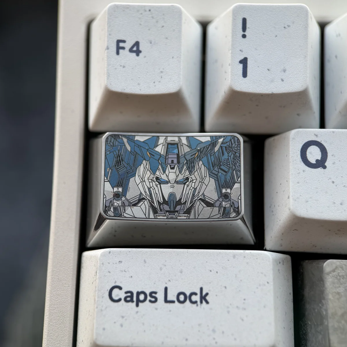 Stunning Gundam Titanium Keycap crafted from titanium alloy material, revealing its iconic mecha aesthetics and premium industrial finish.