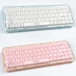 Charming Hachiware Crystal Jelly Keycaps Set glow translucently, showcasing their playful design and unique magnetic feature.