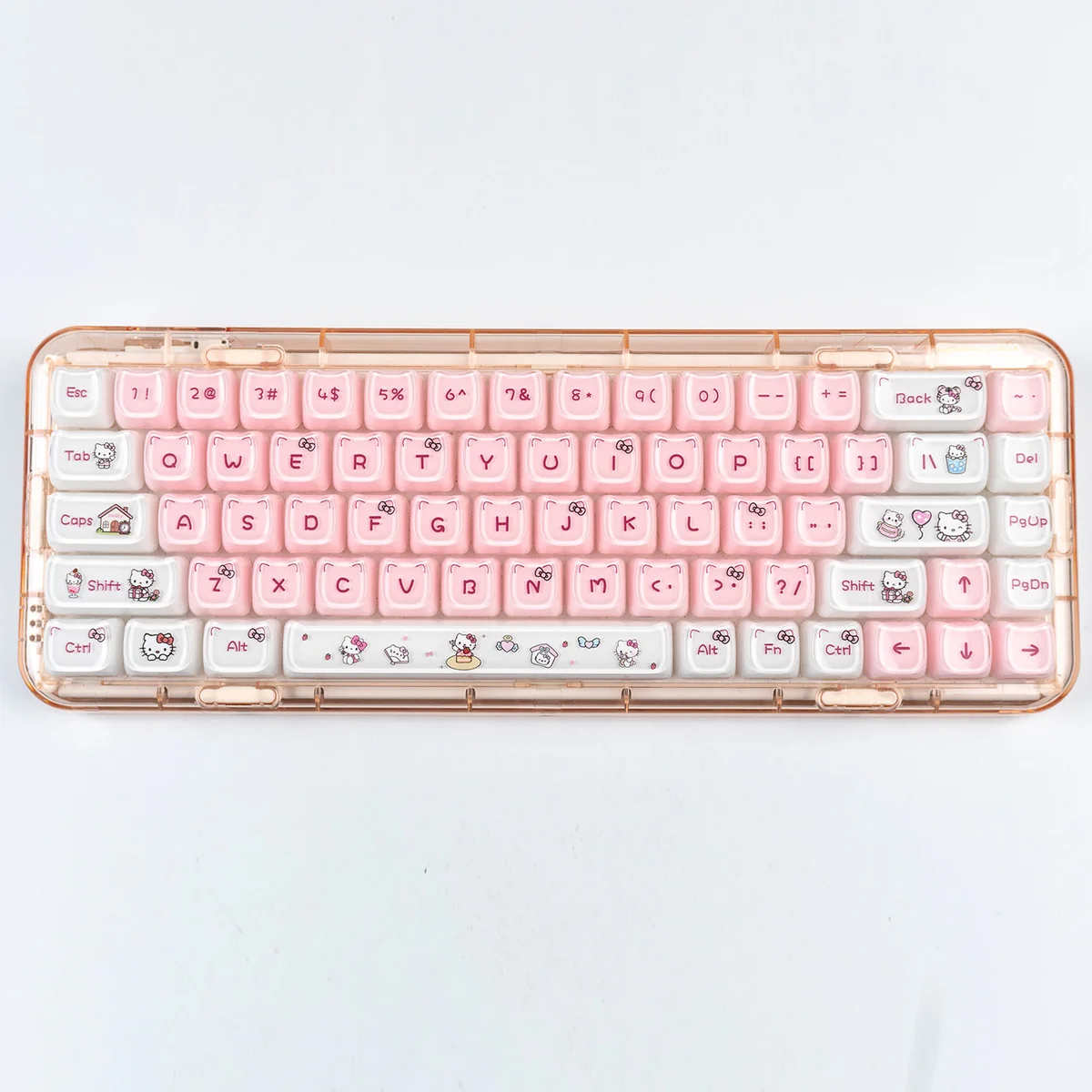 Iconic Hello Kitty Crystal Jelly Keycap Set, featuring a charming translucent design perfect for vibrant RGB mechanical keyboards.