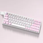 Playful Hello Kitty pink PBT keycaps set, featuring iconic characters and bright side-lit legends viewed from various angles.