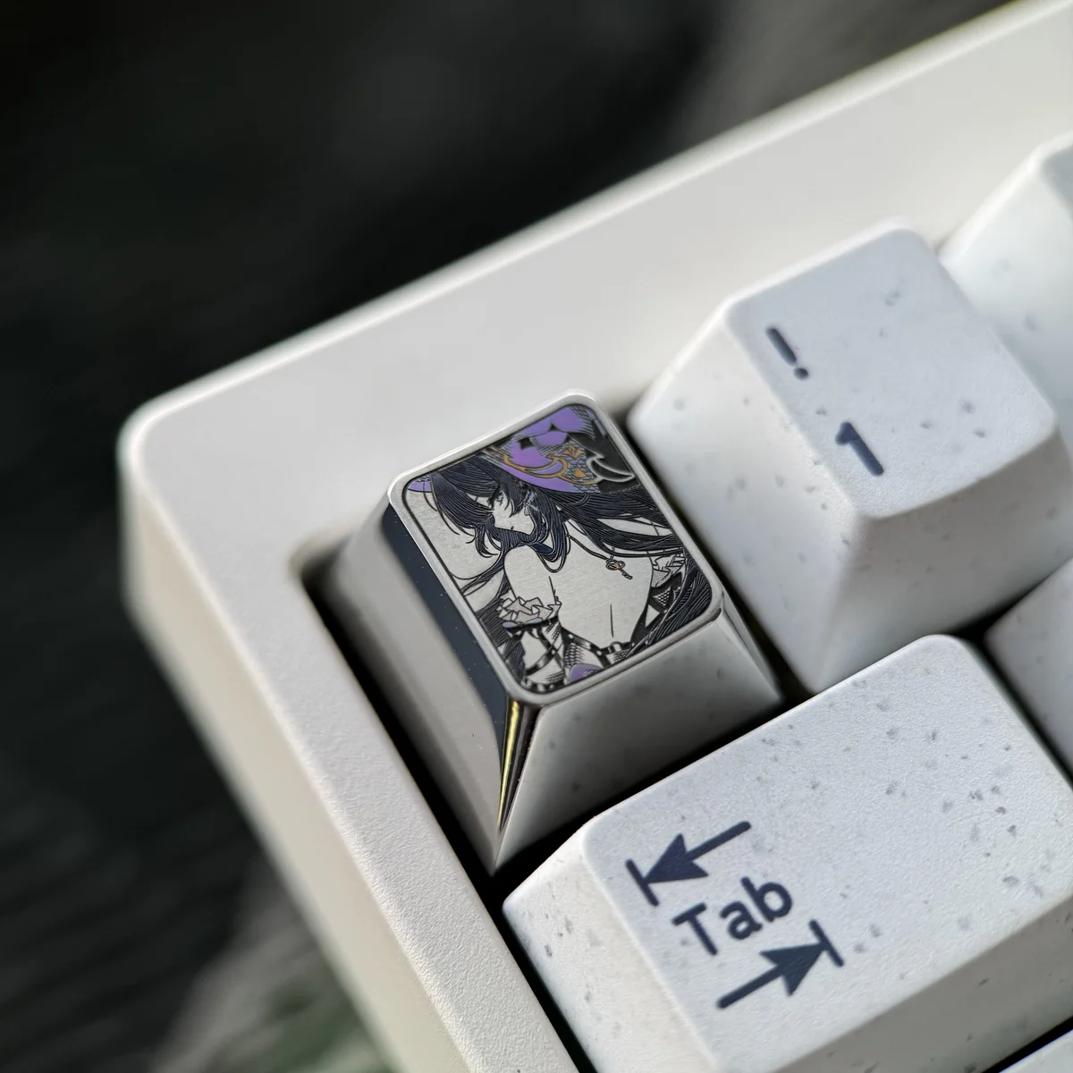 Premium Honkai Star Rail Herta titanium artisan keycap gallery. Intricate design, metallic sheen, and precision coloring are showcased from multiple angles.