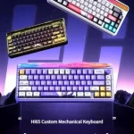 Hi65 elegant tri-mode 65% mechanical keyboard gallery displaying its sleek, compact design, vibrant RGB, and premium switches from multiple view.