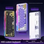 Hi65 elegant 65% mechanical keyboard featuring its sleek design, vibrant RGB, compact build, and premium LEOBOG switches for versatile connection.