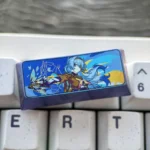 Exclusive Honkai Star Rail Firefly titanium keycap, intricately detailed from multiple angles, showcasing its vibrant character art and premium durable titanium alloy.