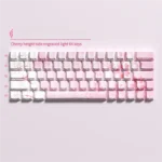 Playful Ichika Nakano PBT keycaps set, side-printed with vibrant character art and pink accents, featuring glowing backlit effects.