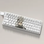 Elegant Alisa side-printed backlit PBT keycaps set displayed from multiple angles, showcasing the glowing translucent legends and artistic character.