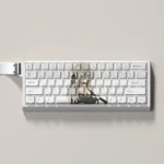 Elegant Alisa PBT keycaps set showcasing exquisite side-printed character art and glowing translucent legends, optimized for backlit mechanical keyboard.
