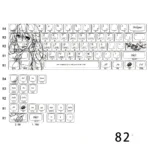 Artistic gallery of Isabelle Keycaps Set, showcasing the elegant side-printed RGB PBT set from various angles. Features unique original character art.