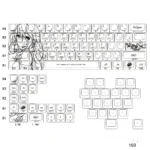 Isabelle Keycaps PBT set, artfully showcased from multiple perspectives. Elegant original character art with subtle side-printed RGB backlighting.