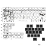 Elegant Isabelle Keycap Set, featuring unique original character art on side-printed RGB PBT keycaps, subtly illuminated with modern backlighting.