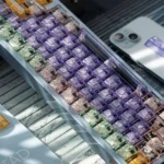 A playful collection of vibrant jelly dessert transparent RGB keycaps set, showcasing their translucent finish and glowing colors from various angles.