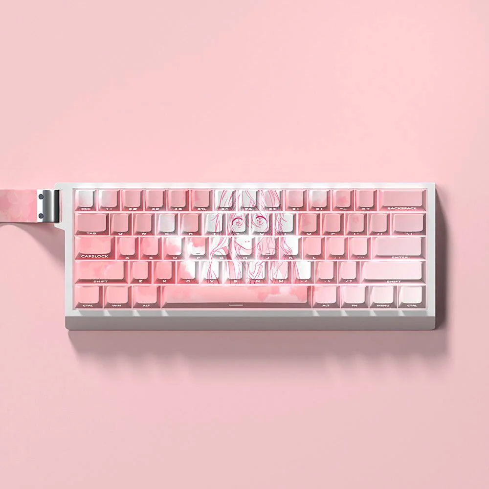 Exclusive Kaori Miyazono Keycaps Set: vibrant PBT side-printed translucent keycap set featuring elegant anime art.