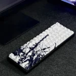 Close-up gallery of high-octane Kawasaki PBT dye-sub keycaps set, revealing durable vibrant hues designs and mechanical flair from various artistic angles.