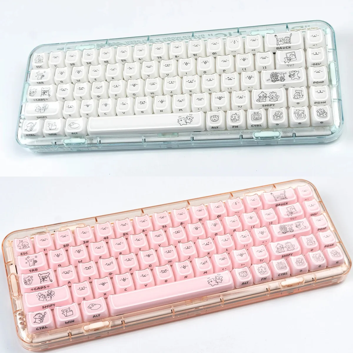 Playful Maltese Dog keycap set with a smooth ceramic feel, featuring a whimsical side-engraved design and translucent crystal jelly aesthetic.