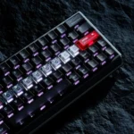 Artistic product gallery of the Skyline Cherry Keycap Set, highlighting the unique backlit ABS 76-keycaps with whimsical bee and urban skyline designs.