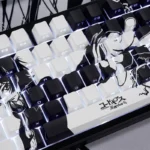 Premium Lelouch Keycap Set with backlit PBT side legends, featuring dark Code Geass symbols and strategic red accents.