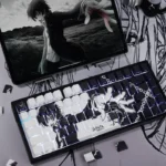 Lelouch Keycap Set: Backlit PBT side-printed Code Geass keycaps. Dark, strategic aesthetic with iconic symbols and commanding red accents. Premium quality.