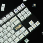 Angled shot of Electrifying Lightning Keycaps Set. Durable Dye-Sub PBT showcases sharp electric lightning, dynamic background.