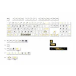 Electrifying PBT lightning keycaps set, showcasing durable dye-sublimated electric bolt designs from multiple angles against a high-contrast background.