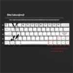 Sleek Mai Sakurajima PBT side-print translucent keycaps set, revealing intricate anime character art and vibrant legends, perfectly backlit by RGB lighting.