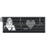 A detailed angle of the exclusive Chainsaw Man Makima backlit side-print keycaps set, highlighting the subtle glowing translucent legends for a unique RGB design.