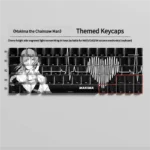 An artistic shot of exclusive Chainsaw Man Makima backlit side-print keycaps set, highlighting their translucent legends for an RGB glow from a distinct angles.