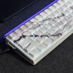 Detailed views of the Side-Lit PBT Marble Keycap Set, highlighting the unique natural marble texture and crisp side-engraved legends with subtle backlit.