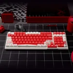 Vibrant Marlboro F1 Racing PBT gaming keycap set in bold red and white, showcasing iconic motorsport branding for durable, enhanced gaming.