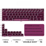 A full set of 78 ethereal ice-transparent purple MDA keycaps set, crafted from crystal-clear PC, exuding a luminous crystal jelly aesthetic for custom keycaps.