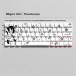 Artistic gallery views of Saekano Megumi Kato side-print backlit PBT keycaps set, highlighting the subtle anime character art and clean legends from multiple angles.