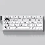 Artistic Megumi Kato PBT keycaps set featuring subtle Saekano character art and crisp side-printed legends, beautifully backlit for a glowing effect.