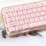Pink Miffy crystal jelly keycap set, side-engraved with the iconic Miffy rabbit, offering a translucent and playful look for custom keyboards.