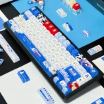 Adorable Milk Rabbit Keycaps set in pastel pink and cream, showcasing the sweet candy and whimsical rabbit motifs from a different angle.