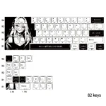 Artistic 82-key Miyu custom PBT keycap set featuring whimsical side-printed characters and translucent heart accents for a unique keyboard aesthetic.