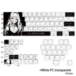 Whimsical Miyu character custom PBT keycaps set with side-printed legends, featuring an enchanting white translucent heart accent in this 103-key set.