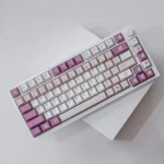 Premium Monster Hunter PBT keycaps set, dye-sublimated with iconic creatures and weapons, displayed from multiple angles for an immersive gaming experience.