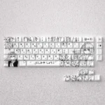 Shouko Nishimiya keycaps set from A Silent Voice, showcasing the exclusive delicate anime design in soft pastel colors from various angles, creating a serene design.