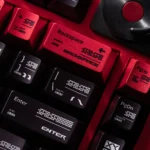 Unique Parameterization PBT keycap set, showcasing its geometric patterns and brushed finish from various angles. A premium modern industrial aesthetic.