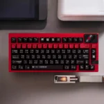 A unique Parameterization PBT keycap set showcasing intricate geometric patterns and a sleek brushed finish, embodying modern industrial design.