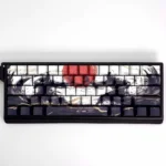 Artistic Sunset War PBT keycap set, showcasing durable side-printed legends with dramatic sunset hues and battle-worn graphics.