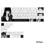 Whimsical Nai Cherry Keycap Set from multiple angles, displaying vibrant dye-sub character designs. Durable PBT ensures a high-quality, cohesive artistic design.